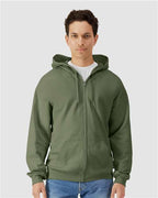Gildan SF600, Unisex Softstyle Midweight Full-zip Hooded Sweatshirt, Military Green