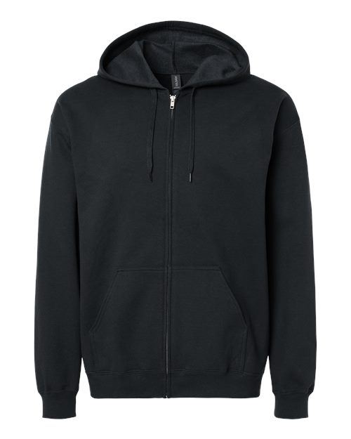 Gildan SF600, Unisex Softstyle Midweight Full-zip Hooded Sweatshirt, Black