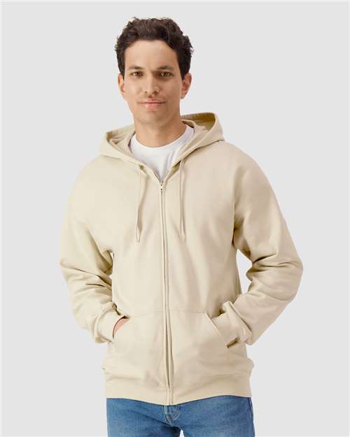 Gildan 9353, Sf600 Unisex Softstyle Midweight Full-zip Hooded Sweatshirt, Sand