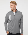 Adidas A482, Men's 3-stripes Double-knit Quarter-zip Pullover, Black/ Grey Two