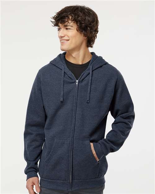 M&O 3331, Unisex Zipper Fleece Hoodie, Heather Navy