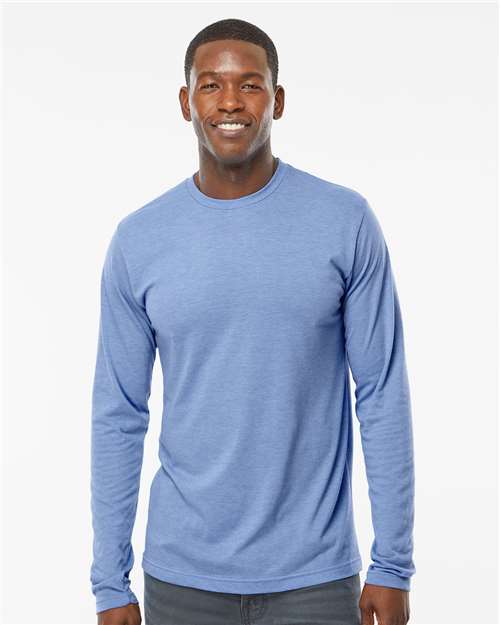 M&O 3520, Poly-blend Long Sleeve T-shirt, Heather Blue