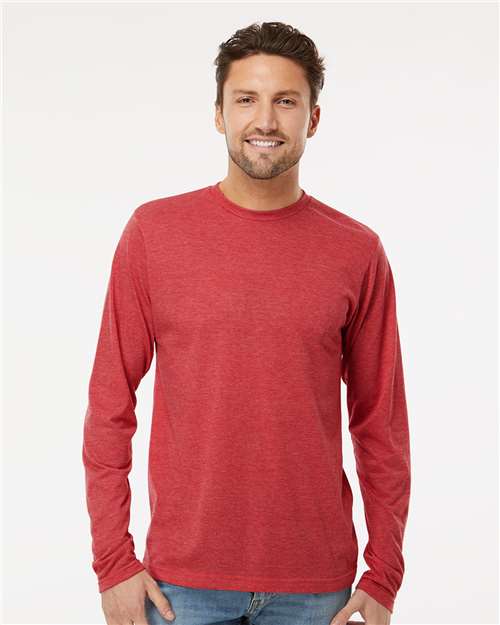 M&O 3520, Poly-blend Long Sleeve T-shirt, Heather Red