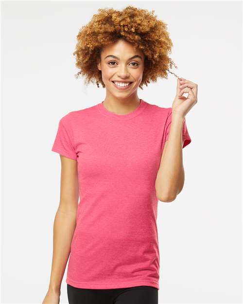M&O 3540, Women's Deluxe Blend T-shirt, Heather Fuchsia