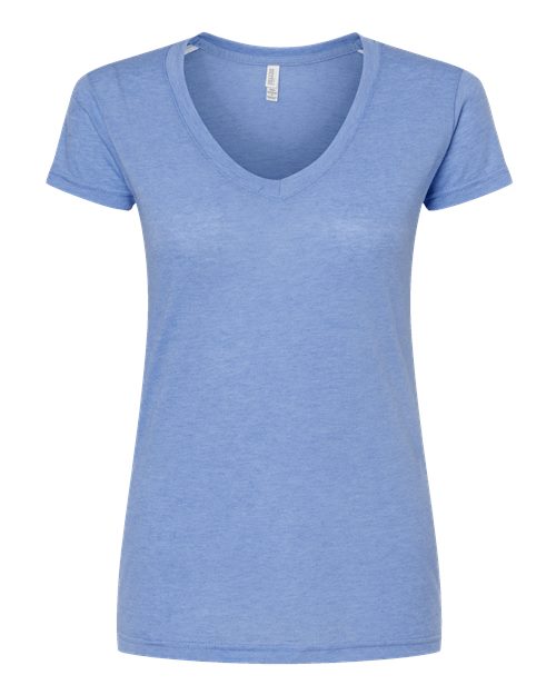 M&O 3542, Women's Deluxe Blend V-neck T-shirt, Heather Blue