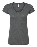 M&O 3542, Women's Deluxe Blend V-neck T-shirt, Heather Charcoal