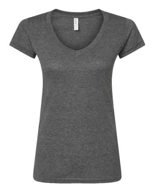 M&O 3542, Women's Deluxe Blend V-neck T-shirt, Heather Charcoal