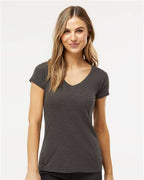 M&O 3542, Women's Deluxe Blend V-neck T-shirt, Heather Graphite