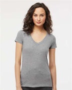 M&O 3542, Women's Deluxe Blend V-neck T-shirt, Heather Grey