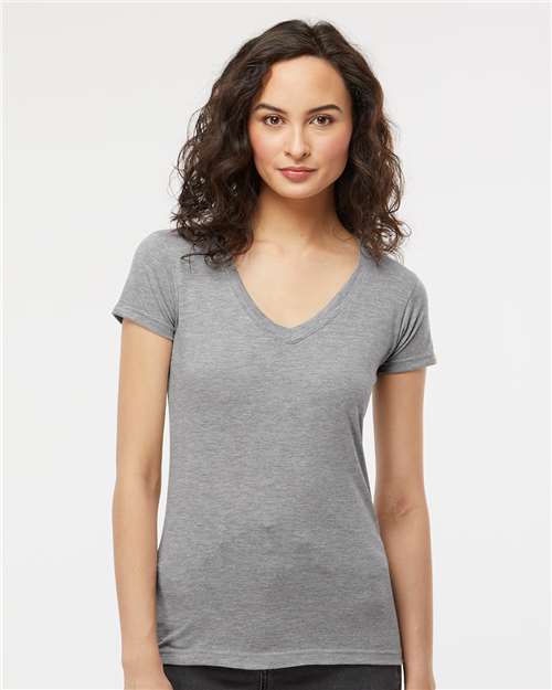 M&O 3542, Women's Deluxe Blend V-neck T-shirt, Heather Grey
