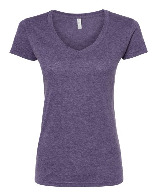 M&O 3542, Women's Deluxe Blend V-neck T-shirt, Heather Purple