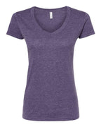 M&O 3542, Women's Deluxe Blend V-neck T-shirt, Heather Purple