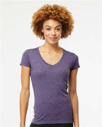 M&O 3542, Women's Deluxe Blend V-neck T-shirt, Heather Purple