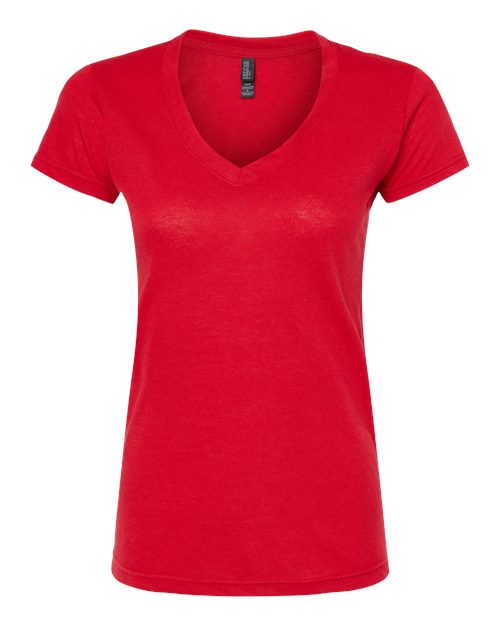 M&O 3542, Women's Deluxe Blend V-neck T-shirt, Red