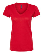 M&O 3542, Women's Deluxe Blend V-neck T-shirt, Red