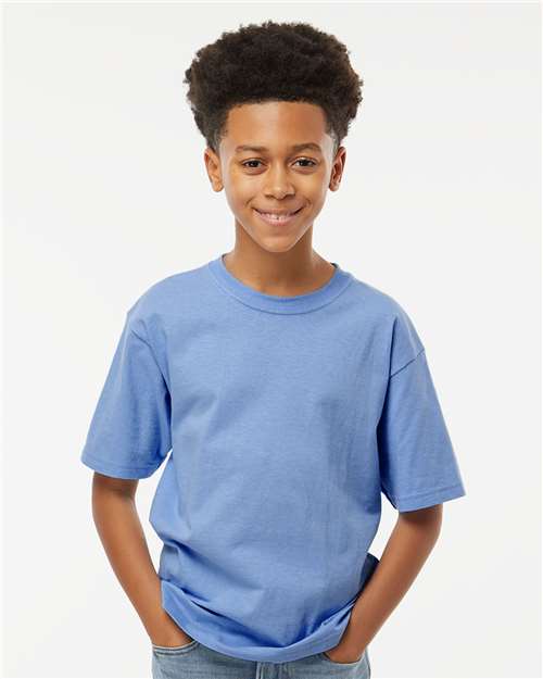 M&O 3544, Youth Deluxe Blend T-shirt, Heather Blue