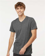 M&O 3543, Deluxe Blend V-neck T-shirt, Heather Charcoal