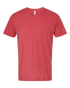 M&O 3543, Deluxe Blend V-neck T-shirt, Heather Red