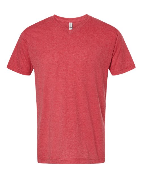 M&O 3543, Deluxe Blend V-neck T-shirt, Heather Red