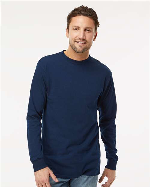 M&O 4820, Unisex Gold Soft Touch Long Sleeve T-shirt, Deep Navy