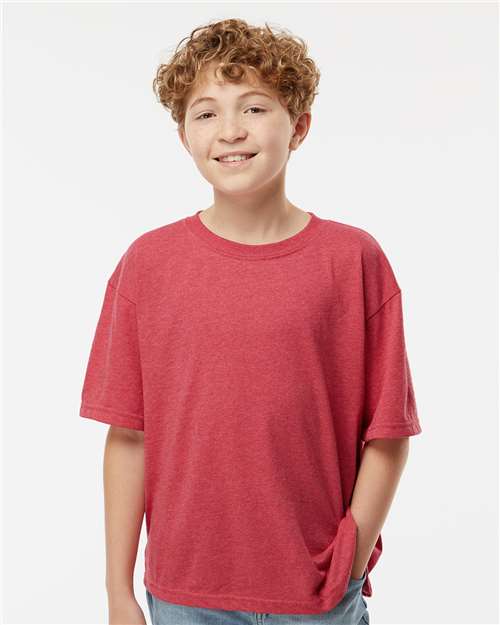 M&O 4850, Youth Gold Soft Touch T-shirt, Heather Red