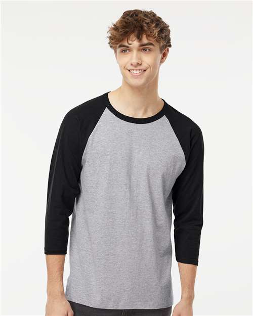 M&O 5540, Raglan Three-quarter Sleeve Baseball T-shirt, Sport Grey/ Black