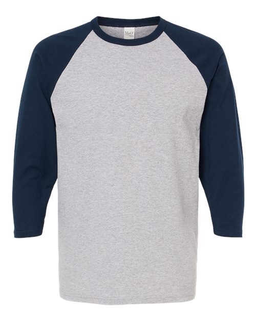 M&O 5540, Raglan Three-quarter Sleeve Baseball T-shirt, Sport Grey/ Navy