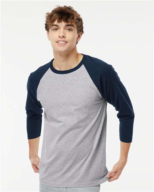 M&O 5540, Raglan Three-quarter Sleeve Baseball T-shirt, Sport Grey/ Navy