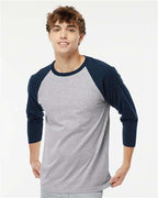 M&O 5540, Raglan Three-quarter Sleeve Baseball T-shirt, Sport Grey/ Navy