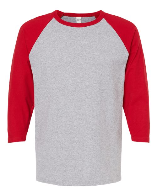 M&O 5540, Raglan Three-quarter Sleeve Baseball T-shirt, Sport Grey/ Red