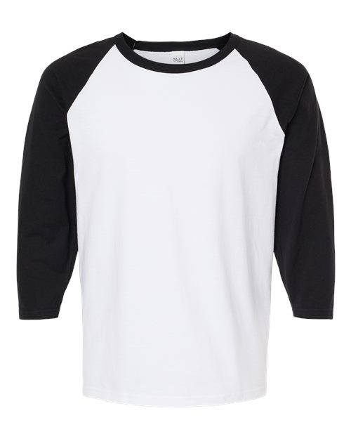 M&O 5540, Raglan Three-quarter Sleeve Baseball T-shirt, White/ Black