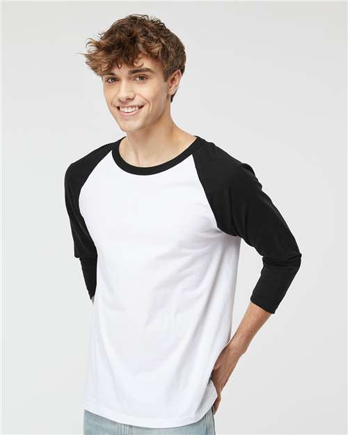 M&O 5540, Raglan Three-quarter Sleeve Baseball T-shirt, White/ Black