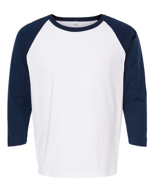 M&O 5540, Raglan Three-quarter Sleeve Baseball T-shirt, White/ Navy