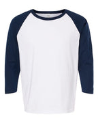 M&O 5540, Raglan Three-quarter Sleeve Baseball T-shirt, White/ Navy