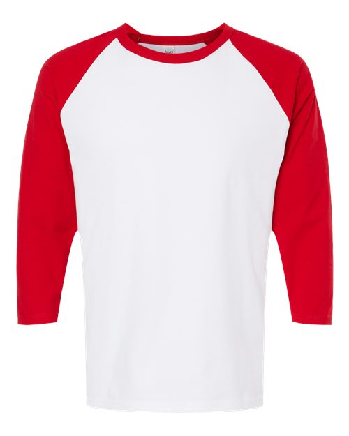 M&O 5540, Raglan Three-quarter Sleeve Baseball T-shirt, White/ Red
