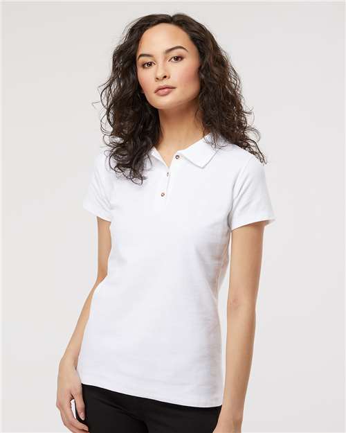 M&O 7600, Women's Ringspun Pique Polo, White