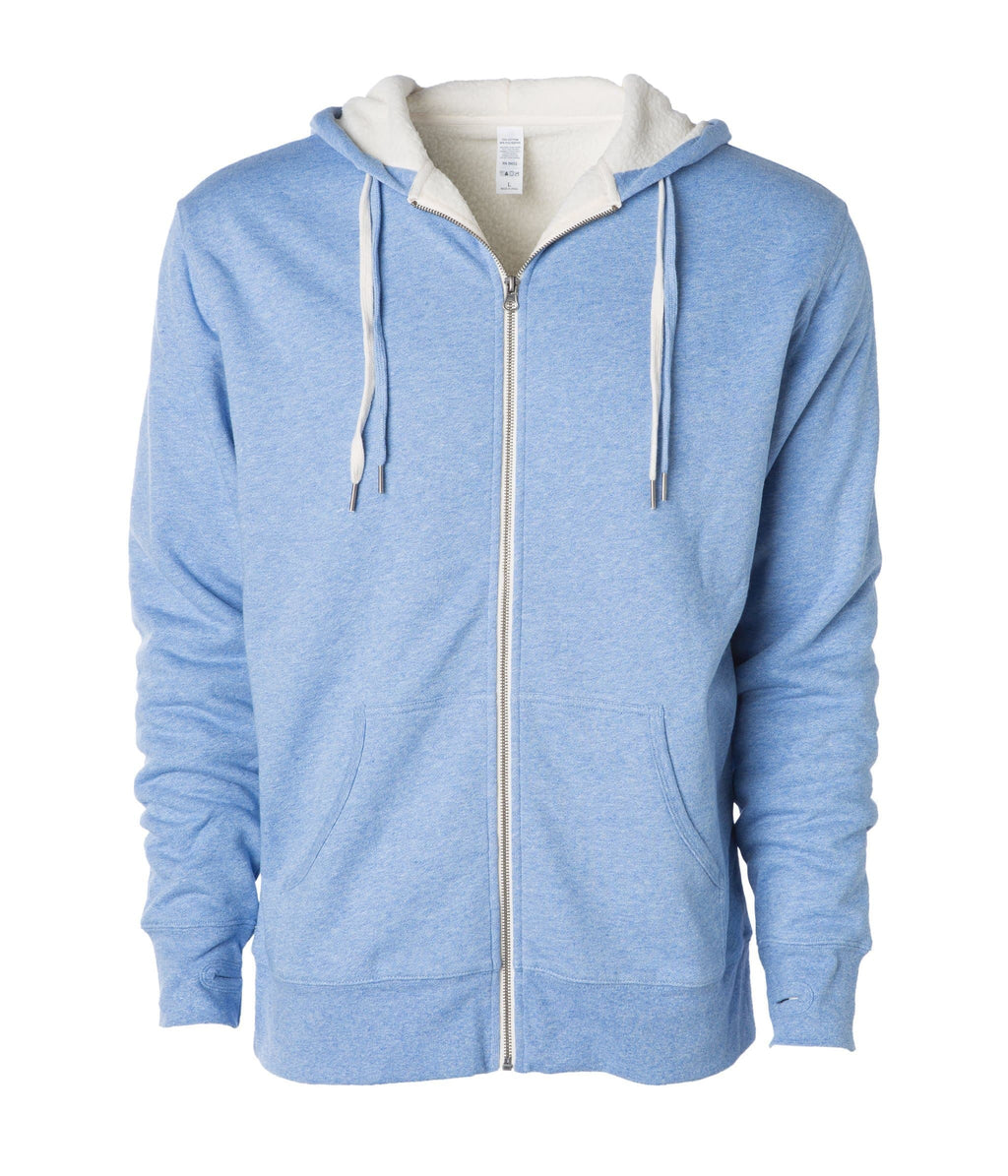 INDEPENDENT EXP90SHZ, Unisex Heavyweight Sherpa Lined Heather Zip Hood, Sky Heather