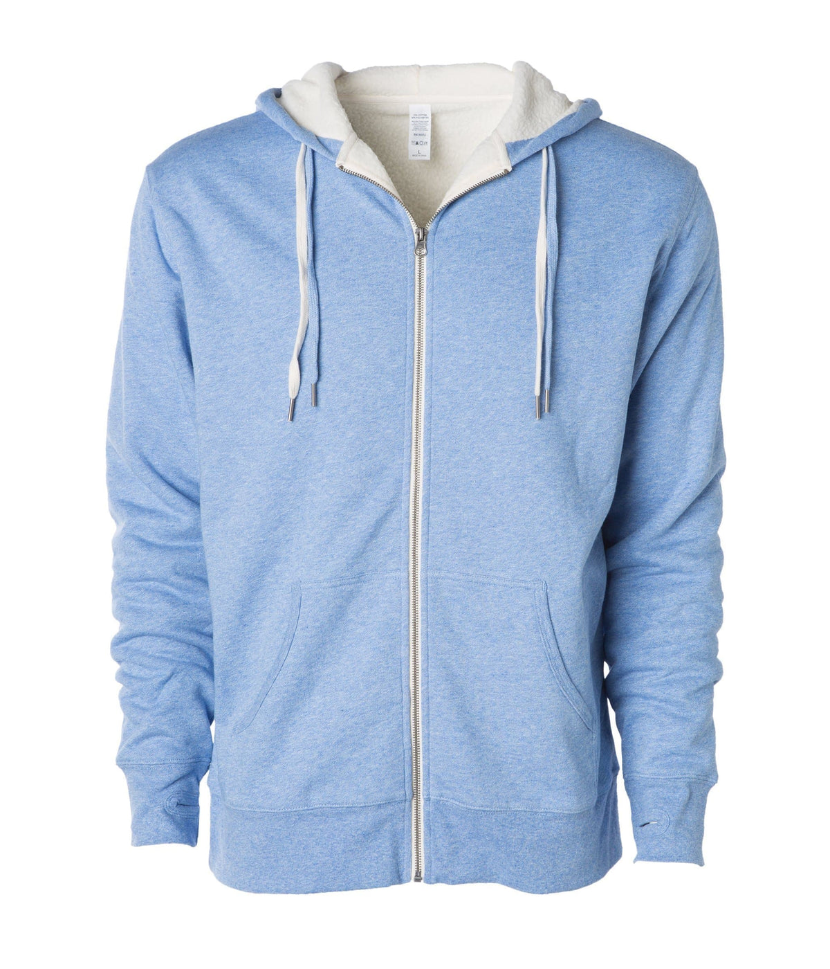 INDEPENDENT EXP90SHZ, Unisex Heavyweight Sherpa Lined Heather Zip Hood, Sky Heather