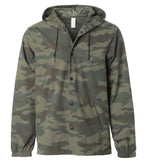 INDEPENDENT EXP95NB, Water Resistant Hooded Windbreaker Coaches Jacket, Forest Camo