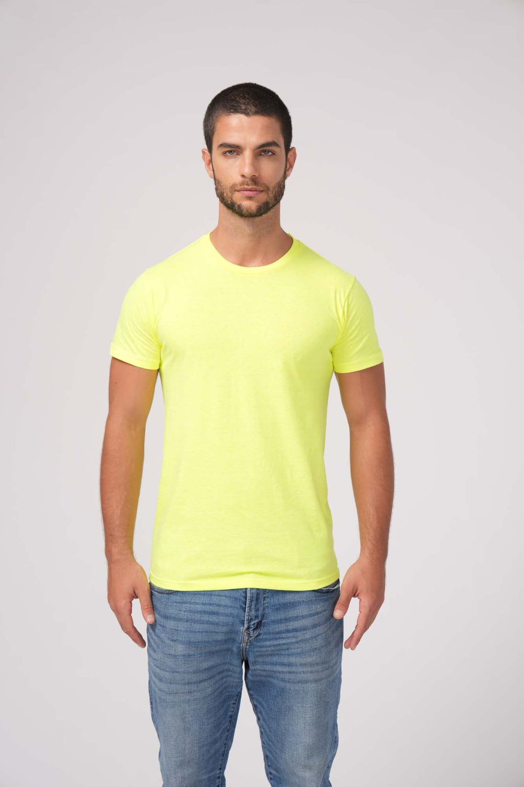 Milltex Sportswear 900, Unisex Cotton T-shirt | Lightweight Soft Crew Neck Plain Tee, Safety Green