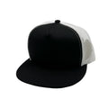 NISSI CAPS GNV-017M, 5 Panels Round Flat Bill Mesh Snapback Cap, Black White
