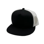 NISSI CAPS GNV-017M, - 5 Panels Round Flat Bill Mesh Snapback Cap, Black White