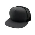 NISSI CAPS GNV-017M, 5 Panels Round Flat Bill Mesh Snapback Cap, Dark Grey Black