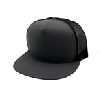 NISSI CAPS GNV-017M, - 5 Panels Round Flat Bill Mesh Snapback Cap, Dark Grey Black