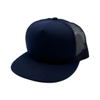 NISSI CAPS GNV-017M, - 5 Panels Round Flat Bill Mesh Snapback Cap, Navy Navy
