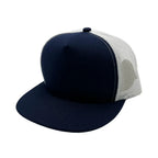NISSI CAPS GNV-017M, - 5 Panels Round Flat Bill Mesh Snapback Cap, Navy White
