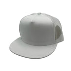 NISSI CAPS GNV-017M, - 5 Panels Round Flat Bill Mesh Snapback Cap, White White