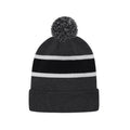 CX2 H08080, - Hat Trick - Striped Knit Cuff Toque With Pom-pom, Charcoal/Black/White
