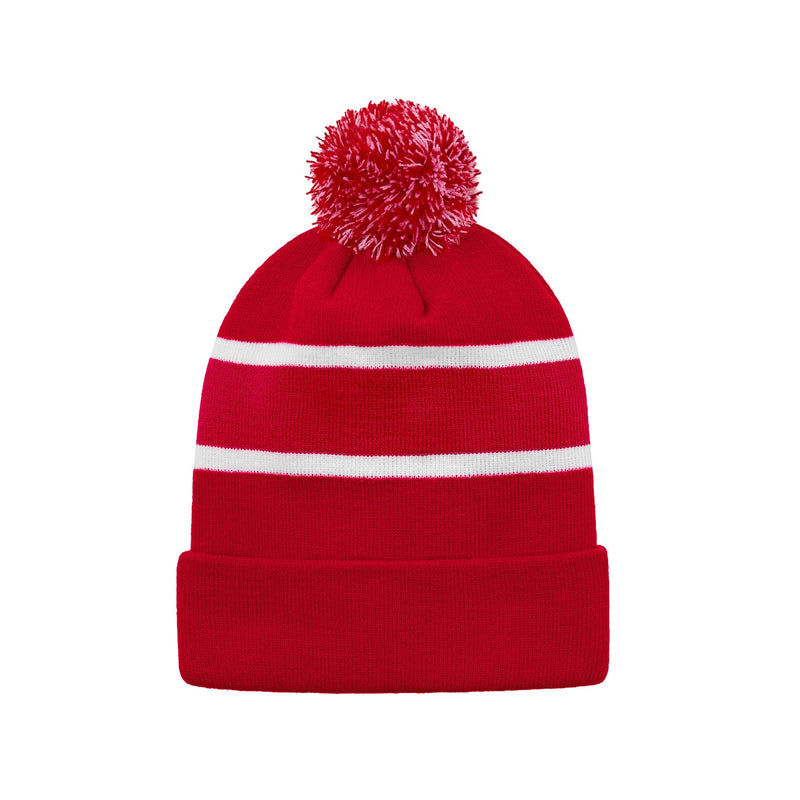 CX2 H08080, - Hat Trick - Striped Knit Cuff Toque With Pom-pom, Red/White
