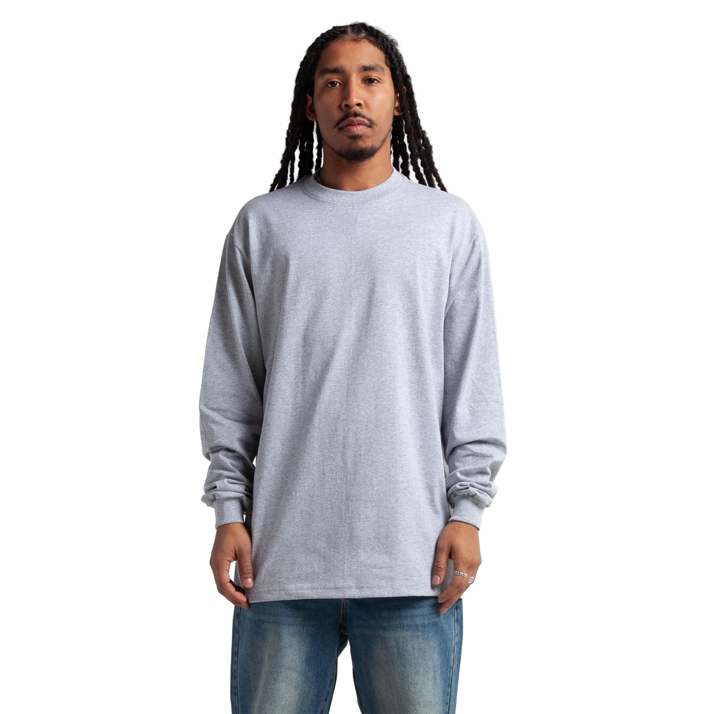 SHAKA WEAR Max Heavyweight Long Sleeve, - 7.5 Oz, Heather Grey